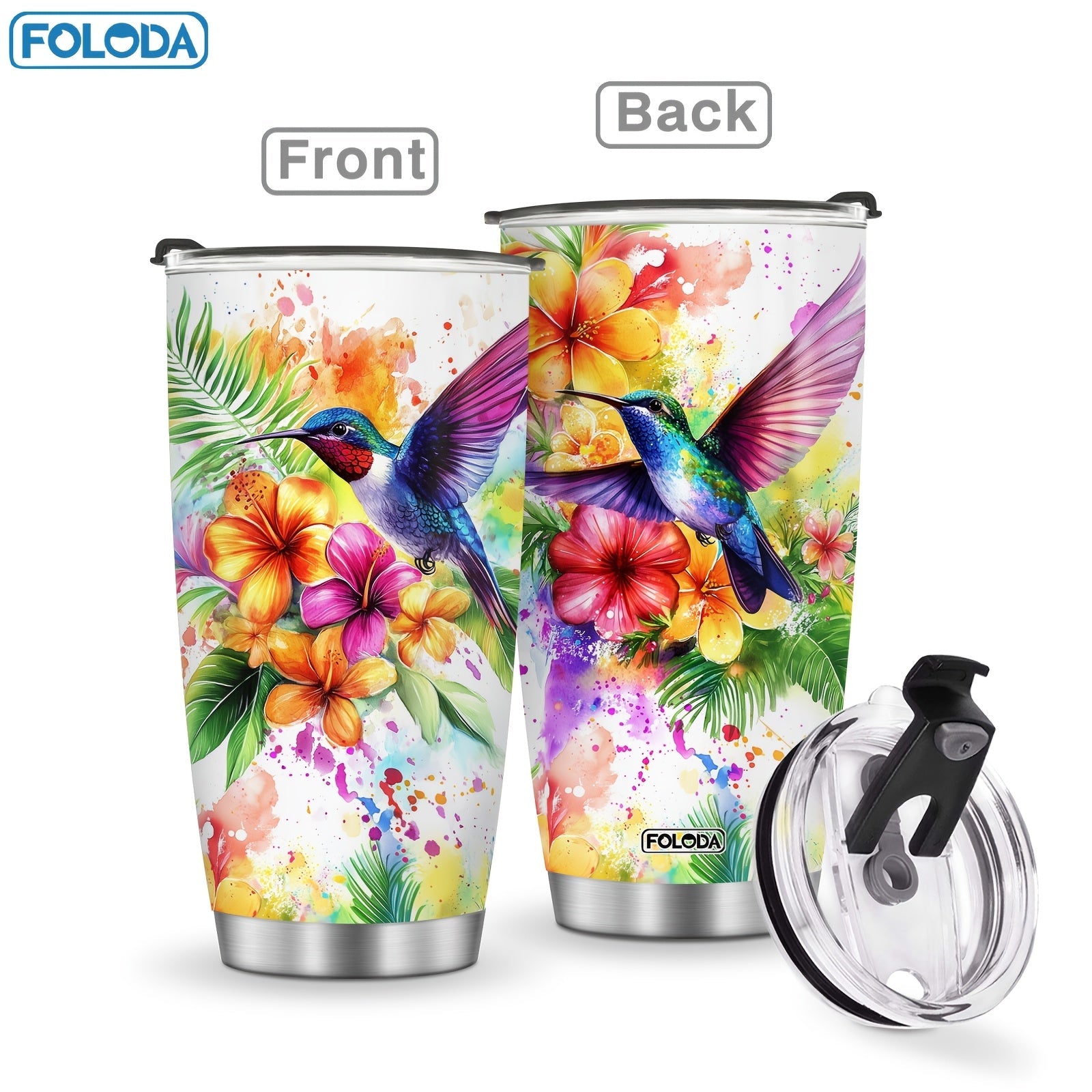 Hummingbird Flower Vacuum Insulated Travel Tumbler 20oz ¨C Gift for Mom Grandma Sister Daughter Birthday Valentine's Day