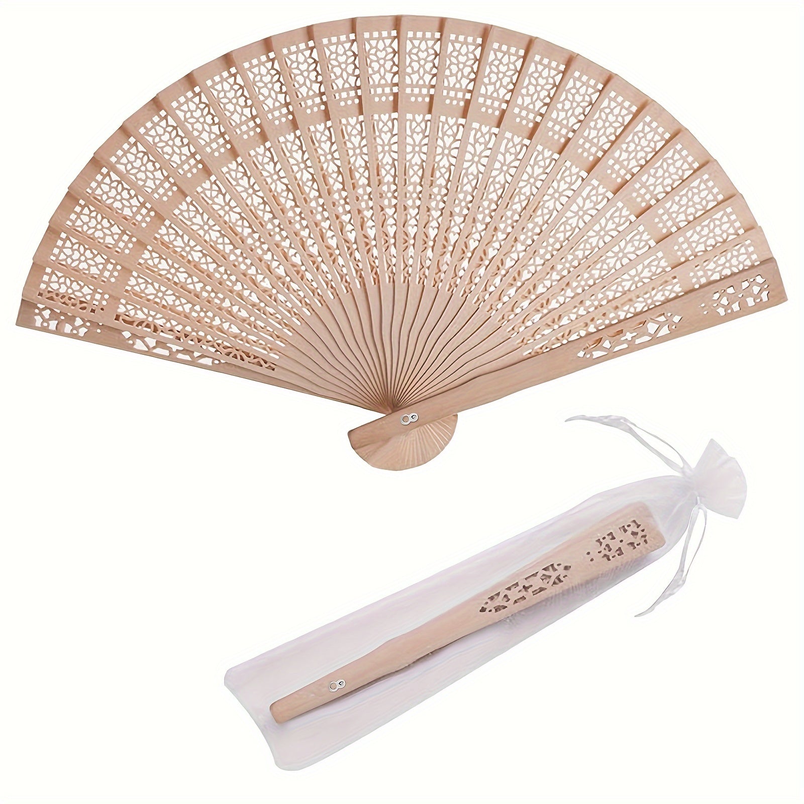 Wooden Folding Fans Bulk 50 Pack Sandalwood Hand Fans with Gift Bags for Wedding Favors Baby Shower Party Decoration Vintage Handheld Fan