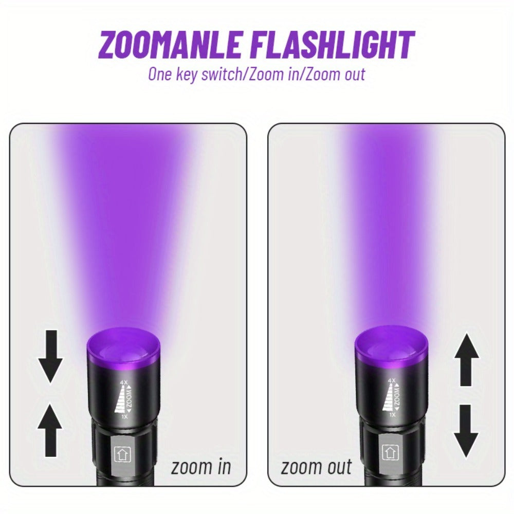 UV Blacklight 2 Pack Rechargeable Portable | Adjustable Brightness & Zoom Ultraviolet Lamp | Scorpion Detection Pet Urine Stain Finder Nail Polish Resin Curing Fluorescent