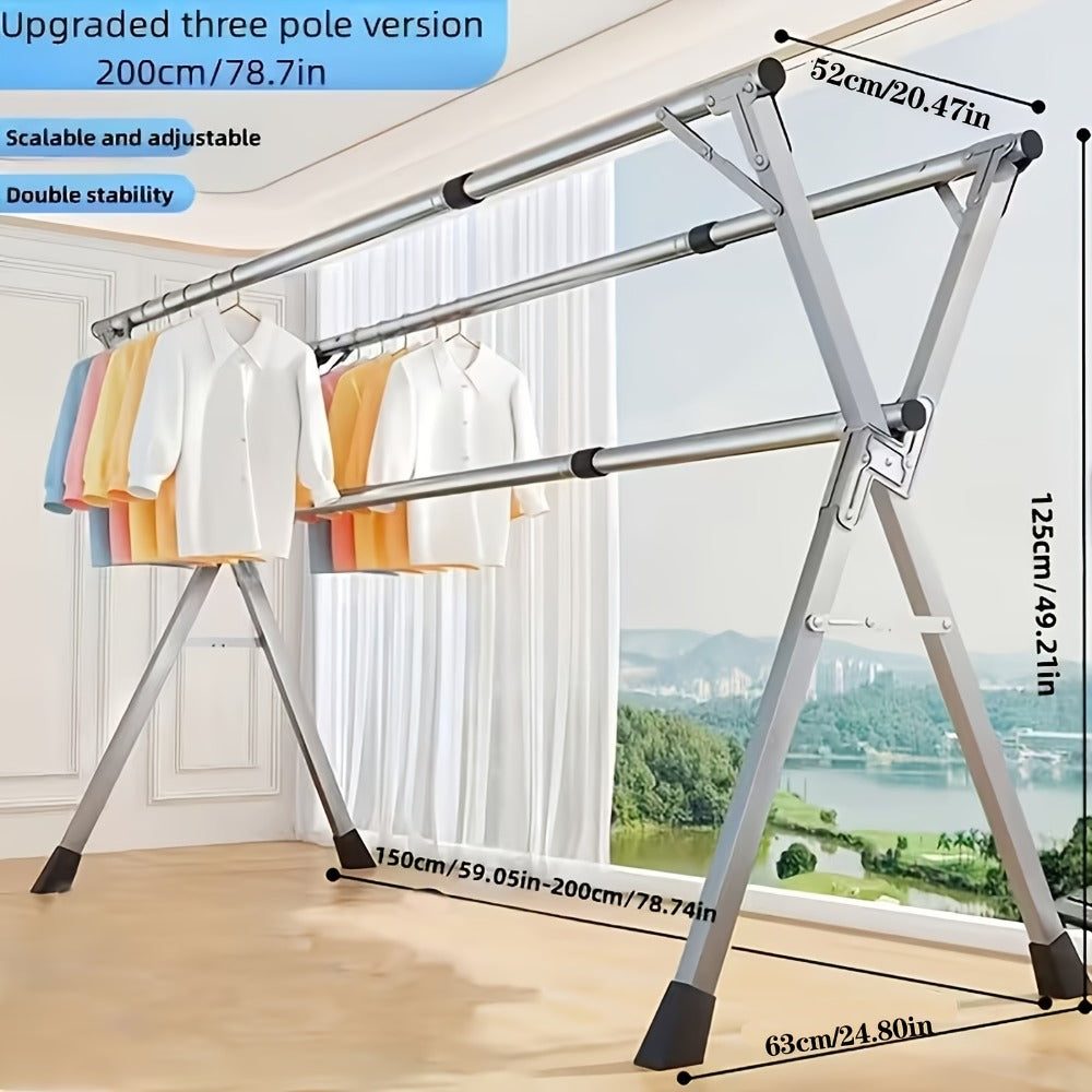 Clothes Drying Rack Collapsible Freestanding, Heavy Duty Stainless Steel Laundry Drying Rack Indoor Outdoor, Adjustable Garment Rack 63¡± & 79¡± with Clips