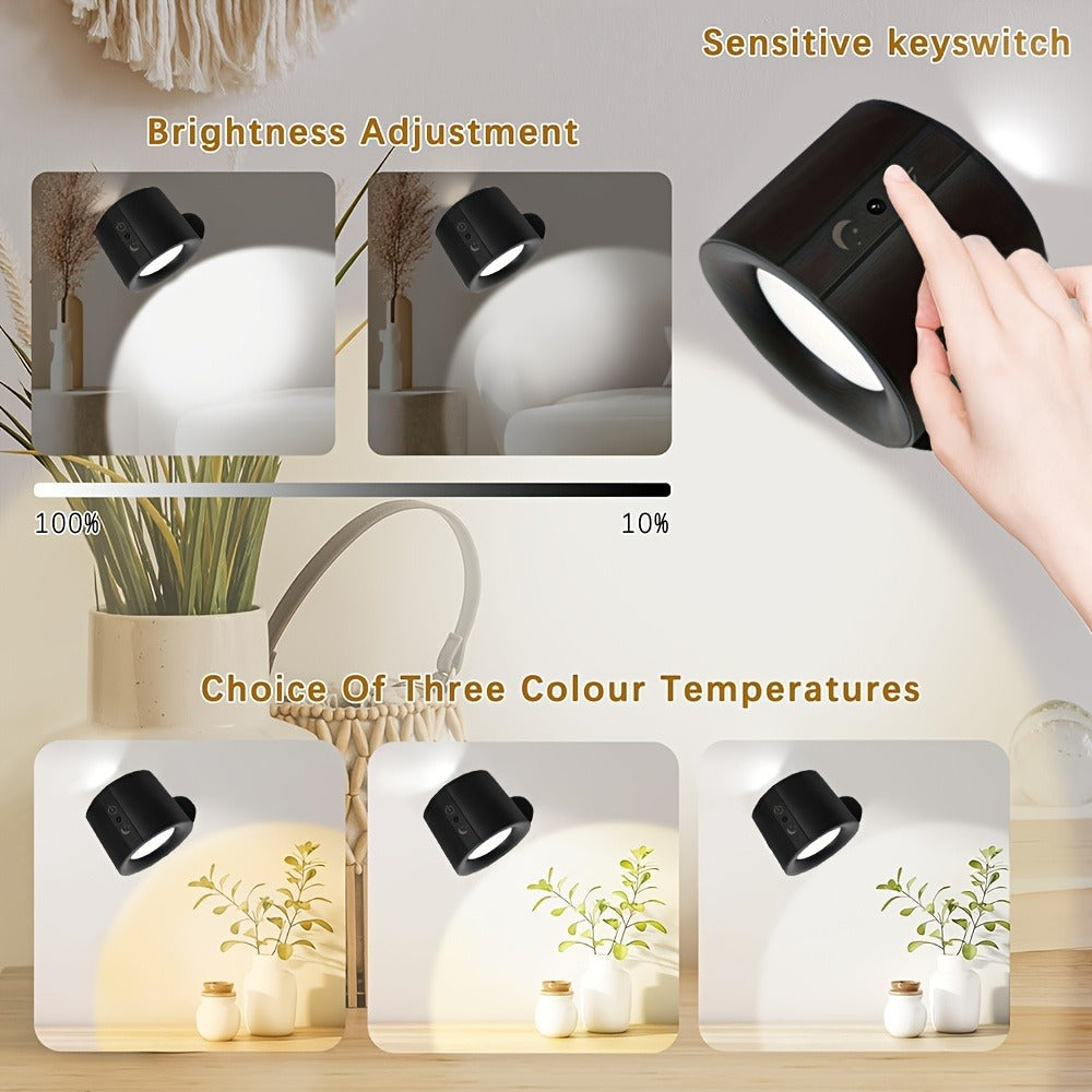USB Rechargeable LED Wall Light 2 Pack ¨C 360¡ã Rotating Magnetic Ball Touch Control Reading Lamp with 3 Color Temps ¨C Wireless Wall Mounted or Desktop Light for Bedroom Living Room