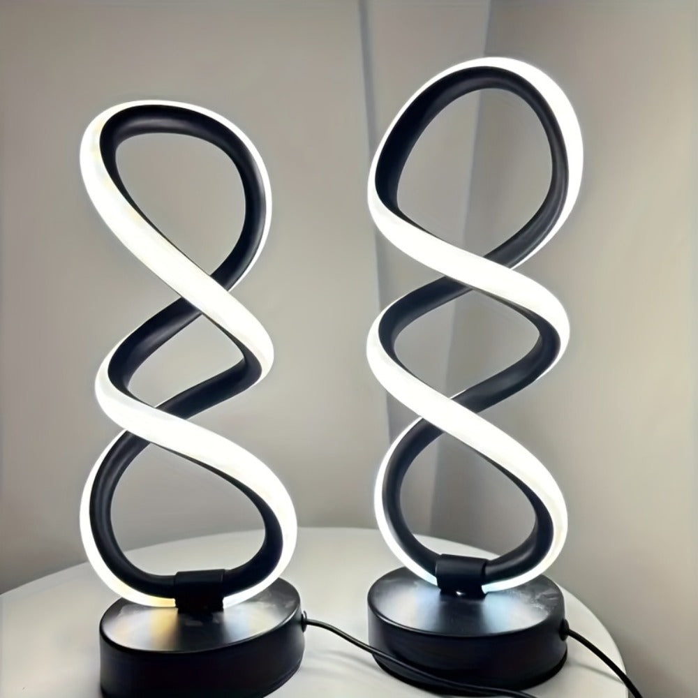 Spiral LED Table Lamp, Dimmable Push Button Control Desk Light for Bedroom Living Room Office, Modern Metal Base Indoor Accent Lamp, Unique Spiral Design Home Decor Gift for Christmas Birthday Valentine