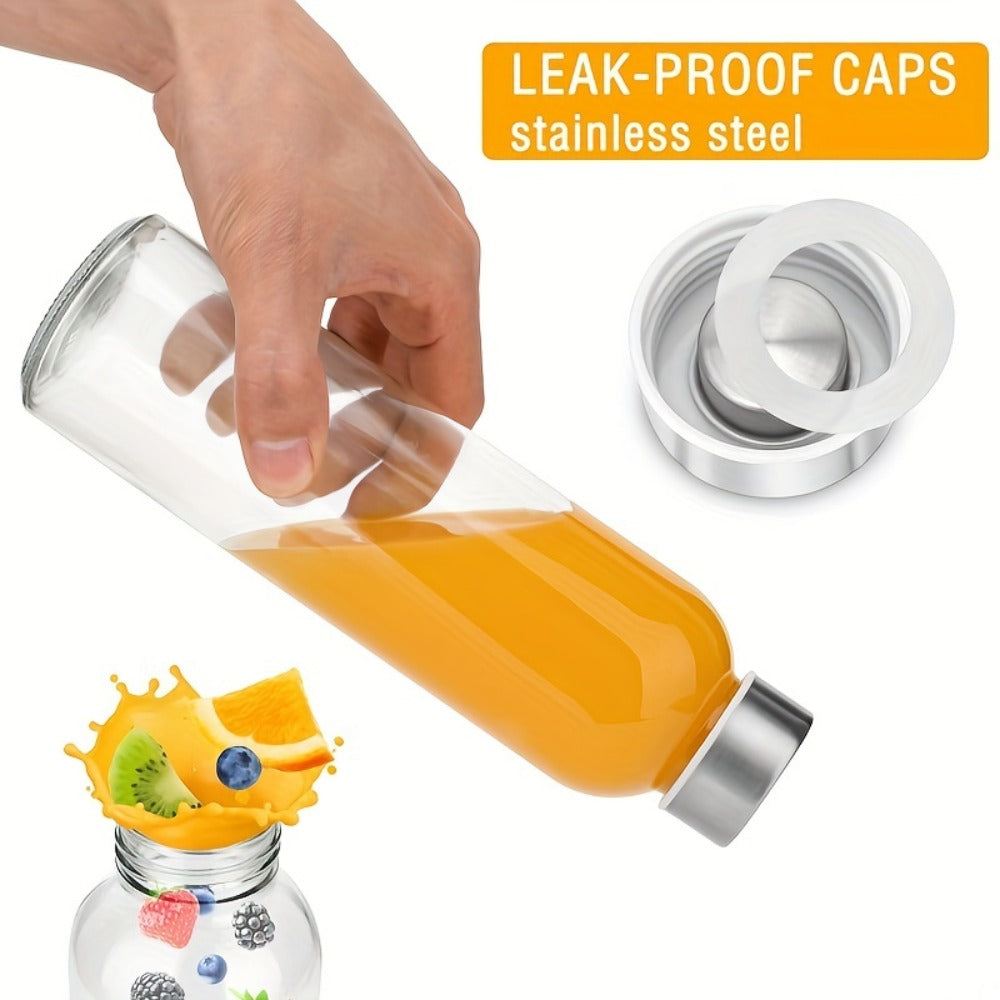Glass Water Bottles with Lids 18oz Set of 10 Reusable Clear Glass Juice Bottles BPA Free Leak-Proof Stainless Steel Cap for Juicing Smoothie Beverage Storage
