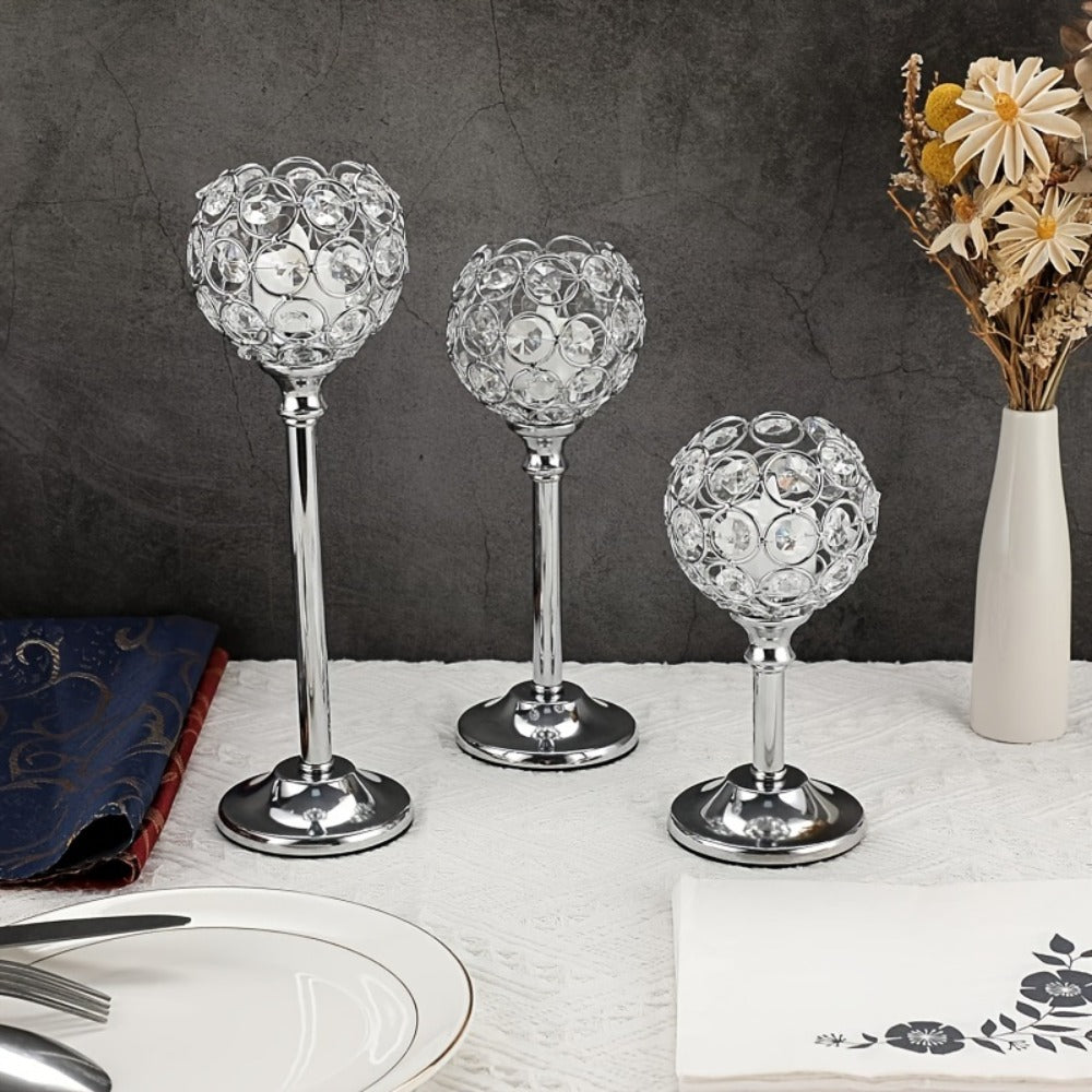 Crystal Candelabra Centerpiece ¨C Gold & Silver Taper Candle Holders for Wedding, Anniversary, Candlelit Dinner, Birthday & Party Table Decor, Home & Hotel Decoration, 3-Pack & 6-Pack (Candles Not Included)