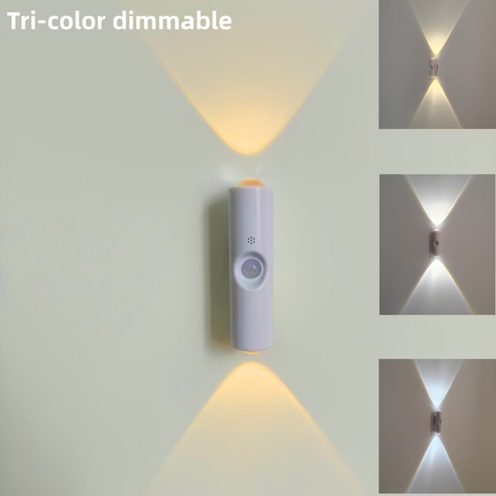 Cat Eye LED Wall Light Motion Sensor ¨C 6 Pack USB Rechargeable Night Lamp, 3 Color Settings, Wireless Auto Sensing No Wiring for Bedroom Stairs Closet Bathroom Hallway (RGB / Three Colors)
