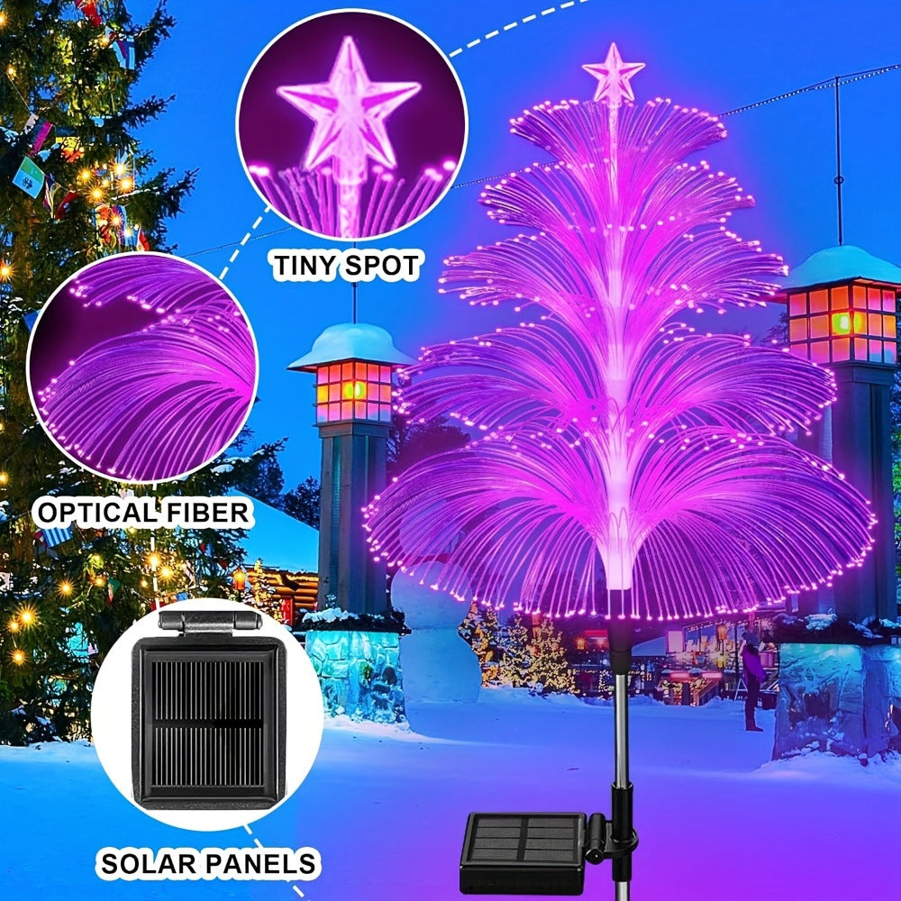 Solar Christmas Tree Lights Fiber Optic Star, 7-Color LED IP65 Waterproof Garden Stake Lights ¡ª 2 or 5 Layer Star for Lawn, Pathway, Patio & Holiday Decor | 2, 4 or 6 Pack