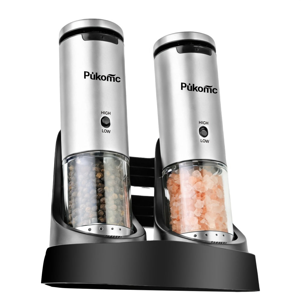 Electric Pepper Grinder Set of 2, Rechargeable with Charging Base, 6 Adjustable Coarseness Settings, Built-in LED Light & ABS Motor ¡ª Salt & Pepper Mill for Peppercorns & Spices, Brush Included