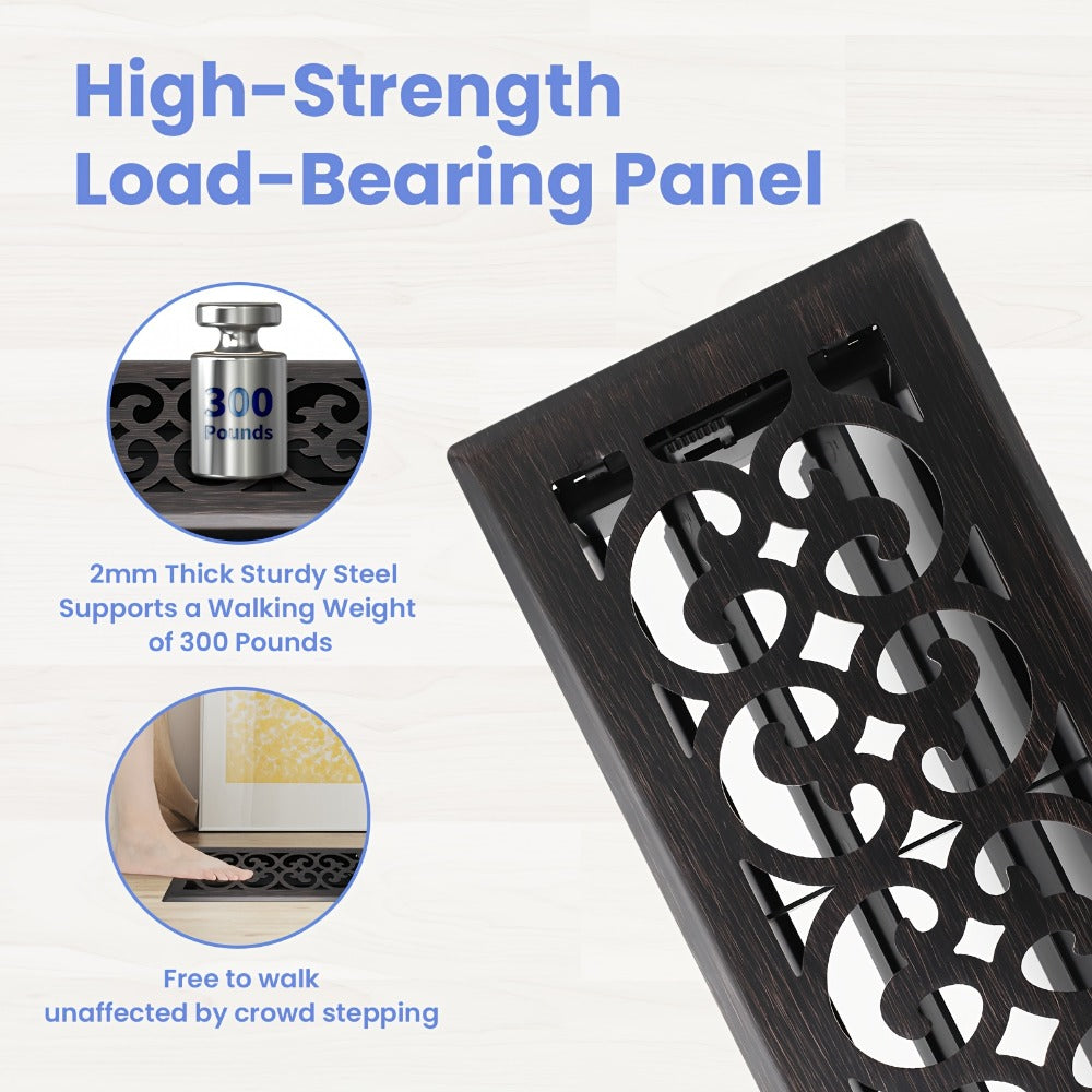 Floor Vent Register Cover 4x10 Inch Heavy Duty Walkable Steel Decorative Air Vent Grille Adjustable Airflow for Home HVAC 2-Pack Savannah Boston Design Multi Finish