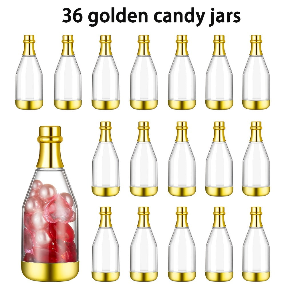 Mini Champagne Bottles Party Favors 36-Piece | DIY Candy Bottles Clear Golden Plastic Containers for Baby Shower Bridal Shower Wedding Birthday Gifts