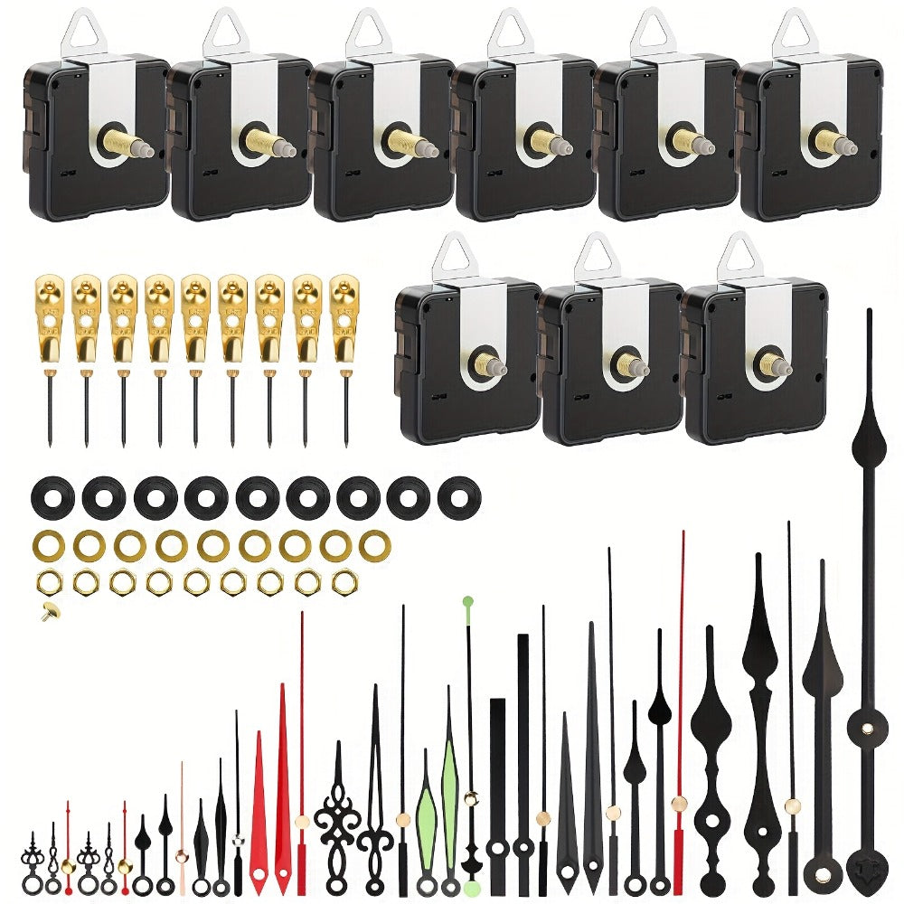 Silent Quartz Clock Movement Kit 9pcs with 12 Pairs Clock Hands ¨C DIY Wall Clock Repair Parts for 22mm 16mm 13mm Shaft, Aluminum ABS Craft Gift