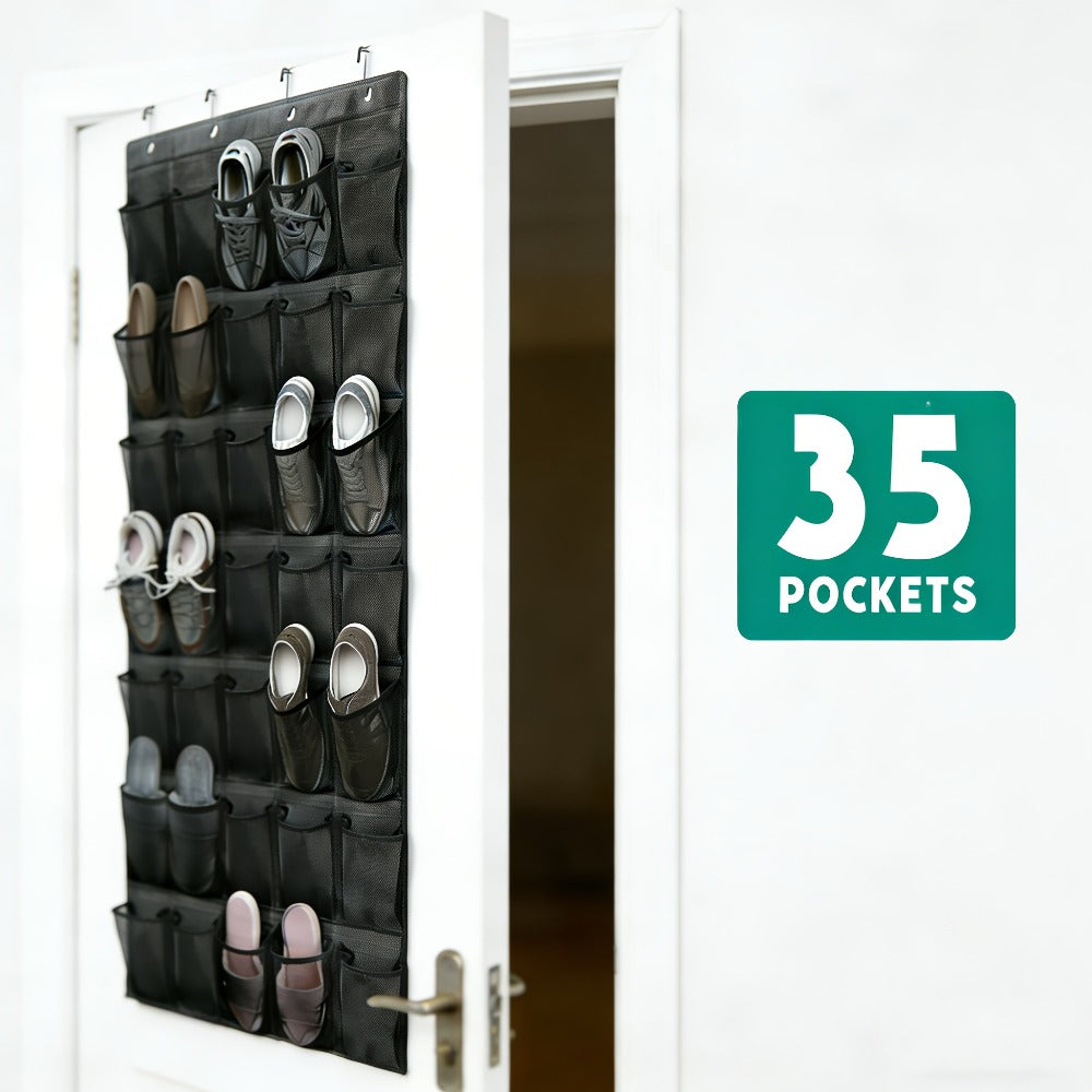 Over the Door Shoe Organizer Hanging Mesh Pocket | 28 35 40 Compartments 7-8 Layer with Hooks | Behind Door Storage Rack for Closet Dorm Room Bedroom Classroom Bathroom