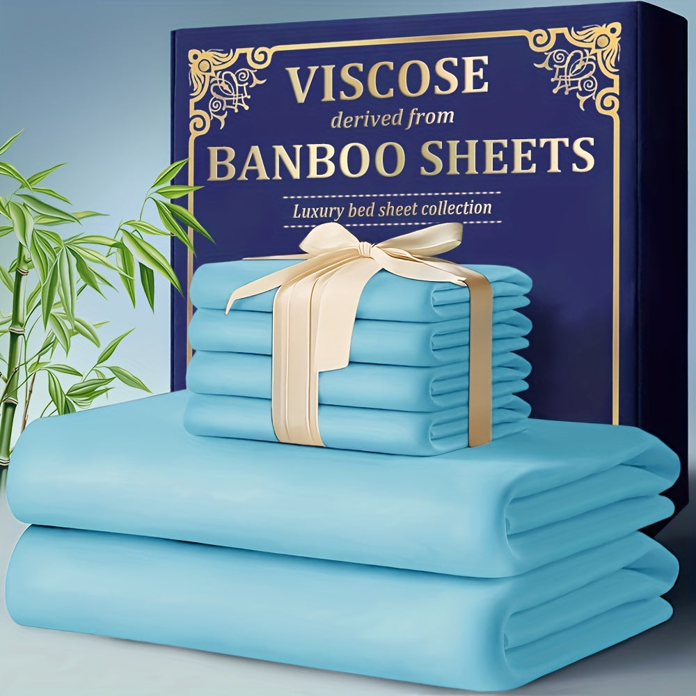 Bamboo Cooling Fitted Sheet Set 2300TC Deep Pocket All Season Bed Sheets | Ultra Soft Breathable Shrink-Resistant Flat Sheet Pillowcases Multiple Colors