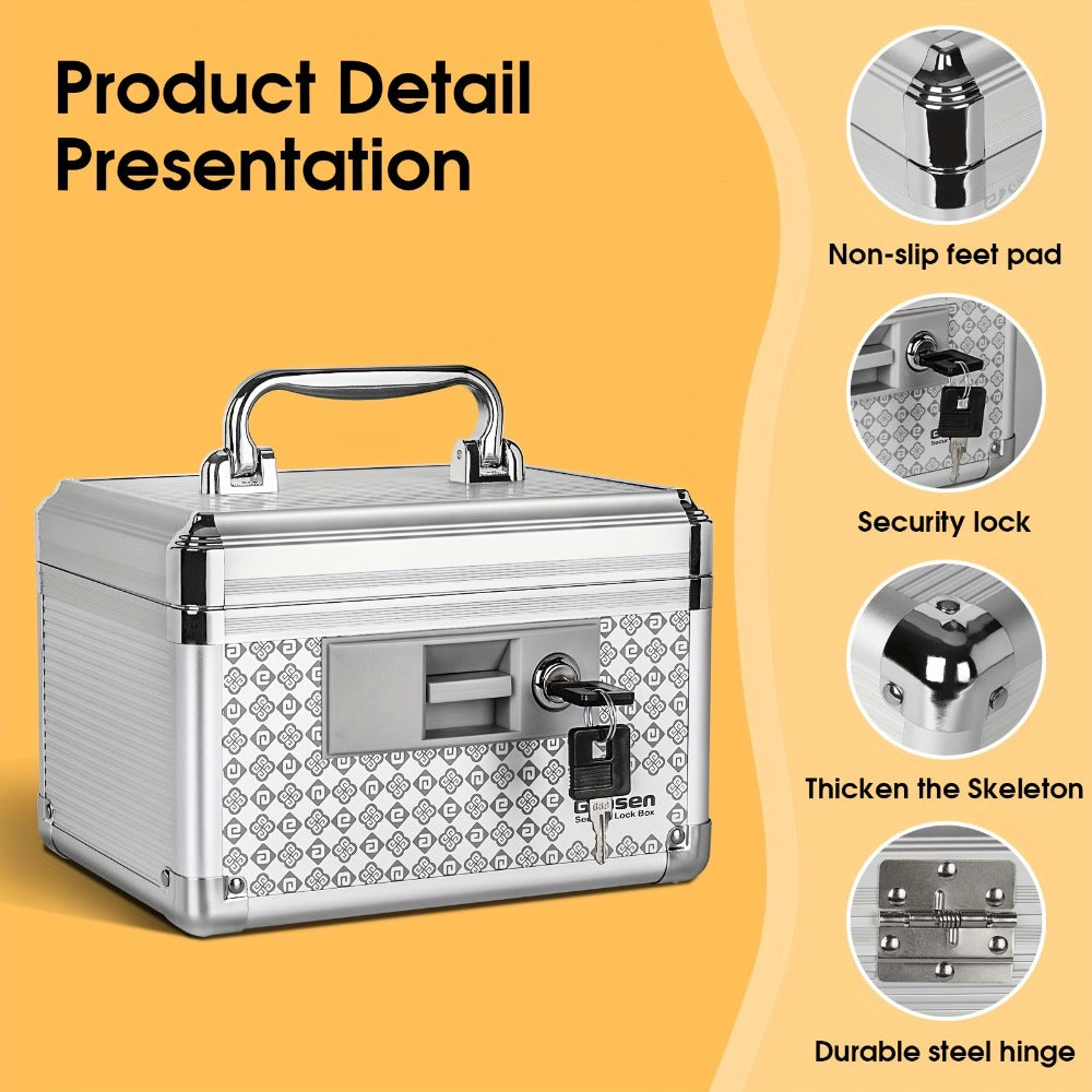Locking Medicine Storage Box Aluminum Alloy with Key Lock & Handle ¨C High-Capacity Family Medicine Organizer, First Aid Lockbox for Home, Travel & Office, Small & Medium