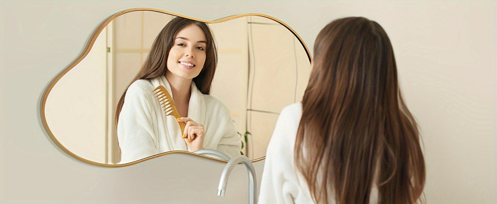 Boho Irregular Wall Mirror - Gold Aluminum Alloy Frame Asymmetrical Decorative Mirror for Bathroom Bedroom Living Room Entryway Cloakroom Wall Decor