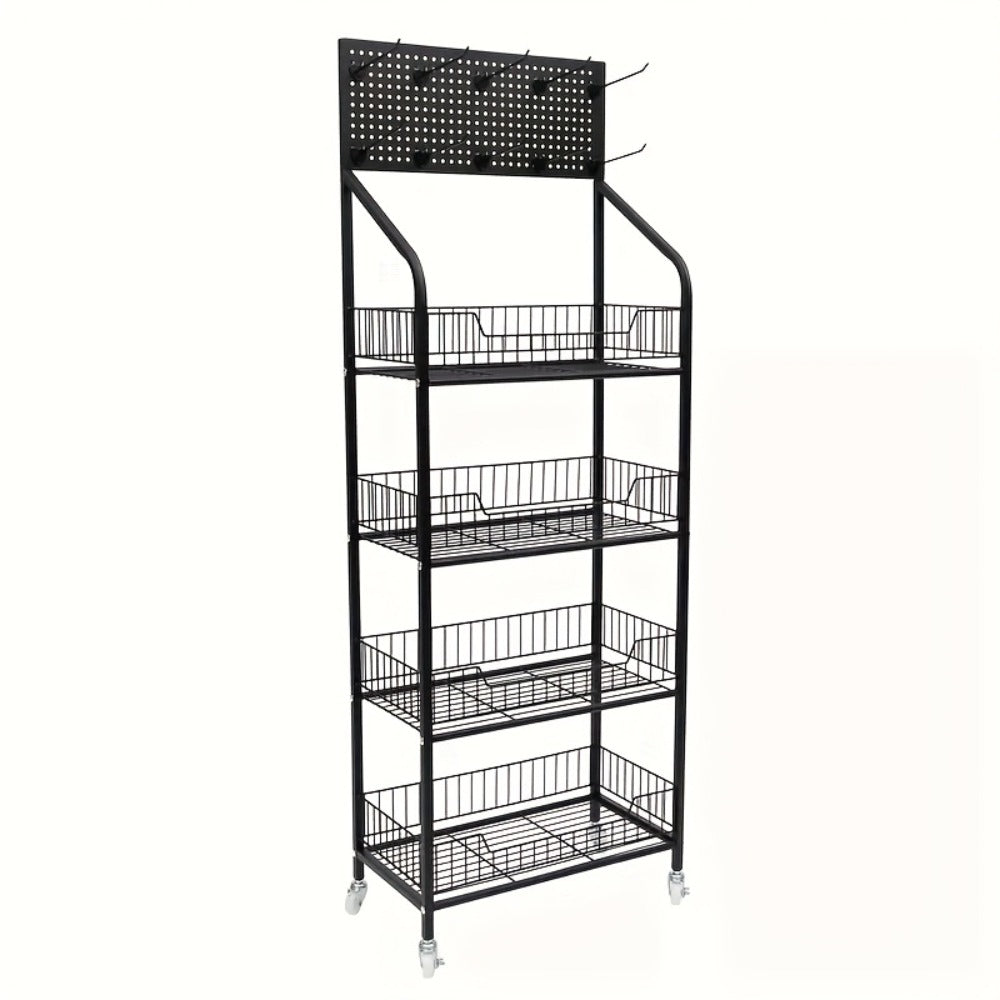 4-Tier Metal Display Rack with Wheels ¨C Rolling Floor Shelf for Kitchen, Store & Home Storage Organization