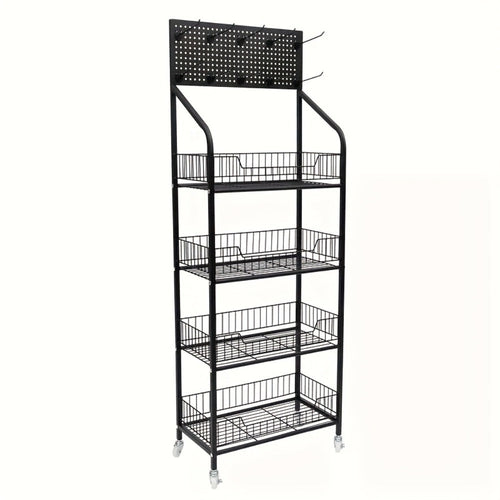4-Tier Metal Display Rack with Wheels ¨C Rolling Floor Shelf for Kitchen, Store & Home Storage Organization