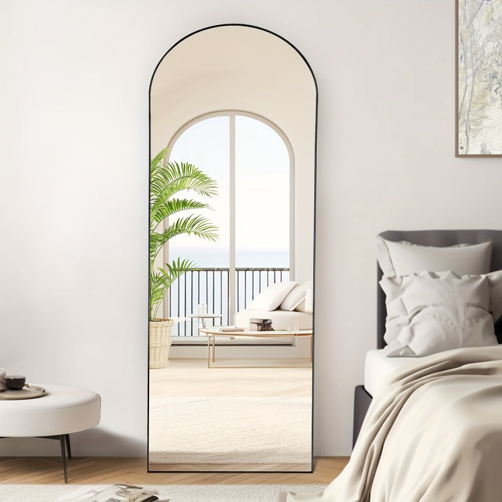 Full Length Floor Mirror with Stand ¨C Arched & Rectangular Full Body Mirror, Aluminum Alloy Frame, Shatter-Proof Nano Glass, Bedroom Living Room Cloakroom Wall Leaning Mirror
