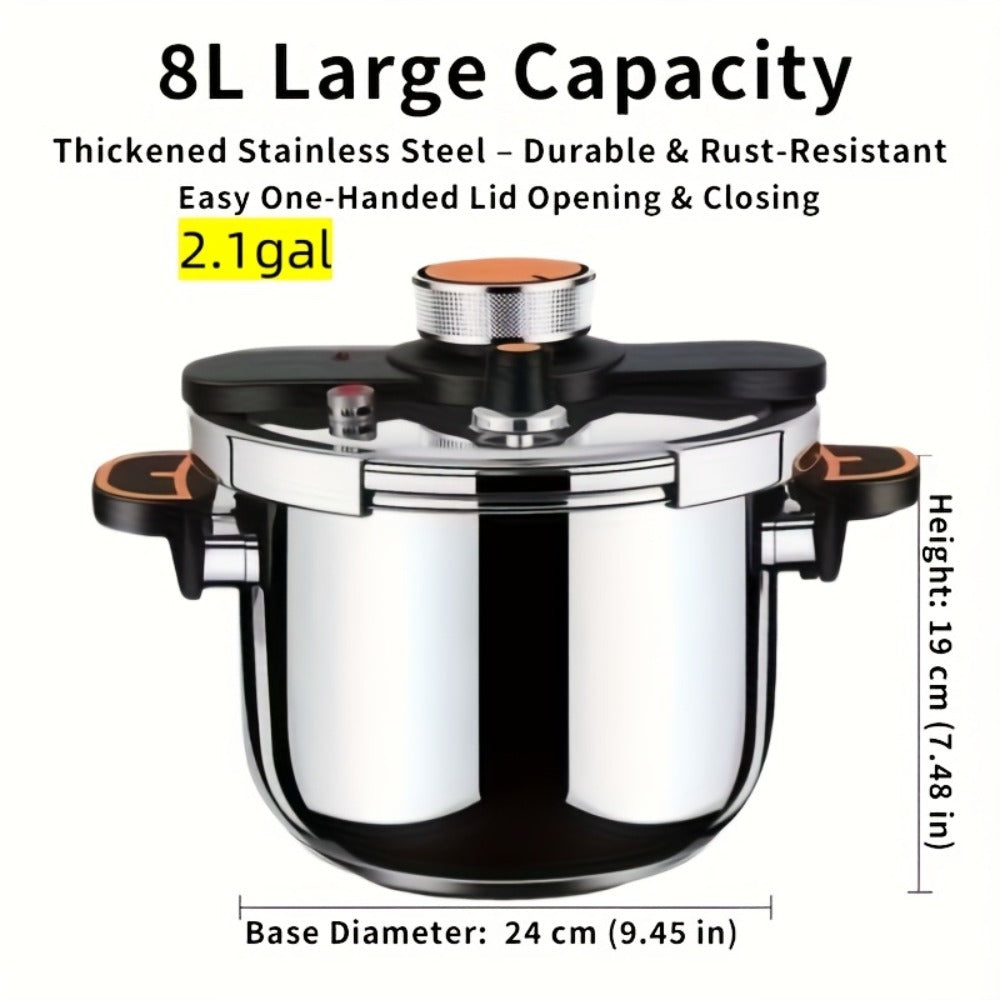 Pressure Cooker Stainless Steel with One-Twist Lock Lid ¨C Heavy-Duty Induction & Gas Compatible Stew Pot in 1.32gal, 1.59gal & 2.11gal, Dishwasher Safe Family Soup Cooker for Daily Cooking