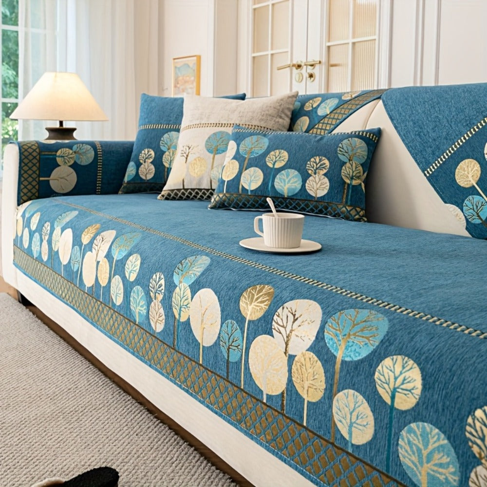 Sofa Couch Cover Light Luxury Geometric Embroidery 1pc - Knit Anti-Slip Four Seasons Universal Pet Friendly Furniture Protection Slipcover | Grey Blue White | Single 2-Seat Living Room Bedroom Office