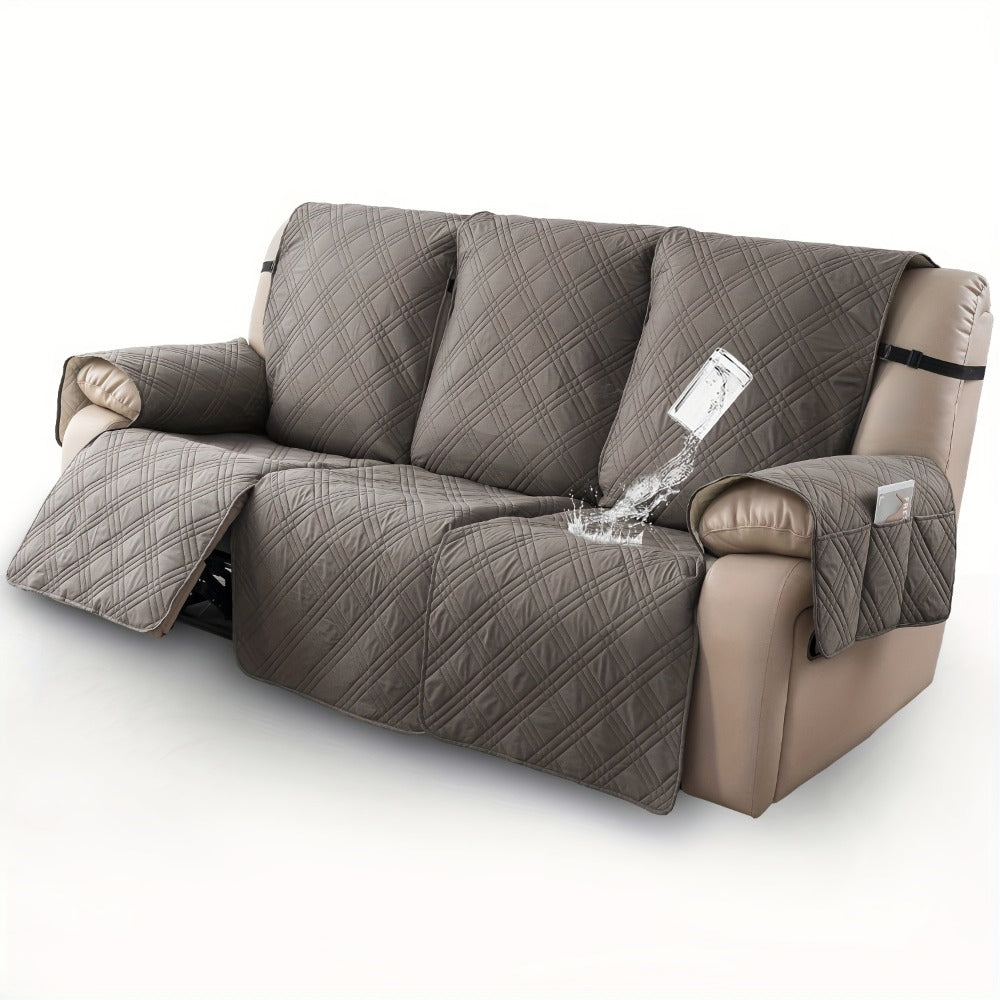 Waterproof Recliner Slipcover 3pcs Set | Non-Slip Quilted Elastic Recliner Chair Cover, Furniture Protector for Living Room Bedroom Office, 8 Colors