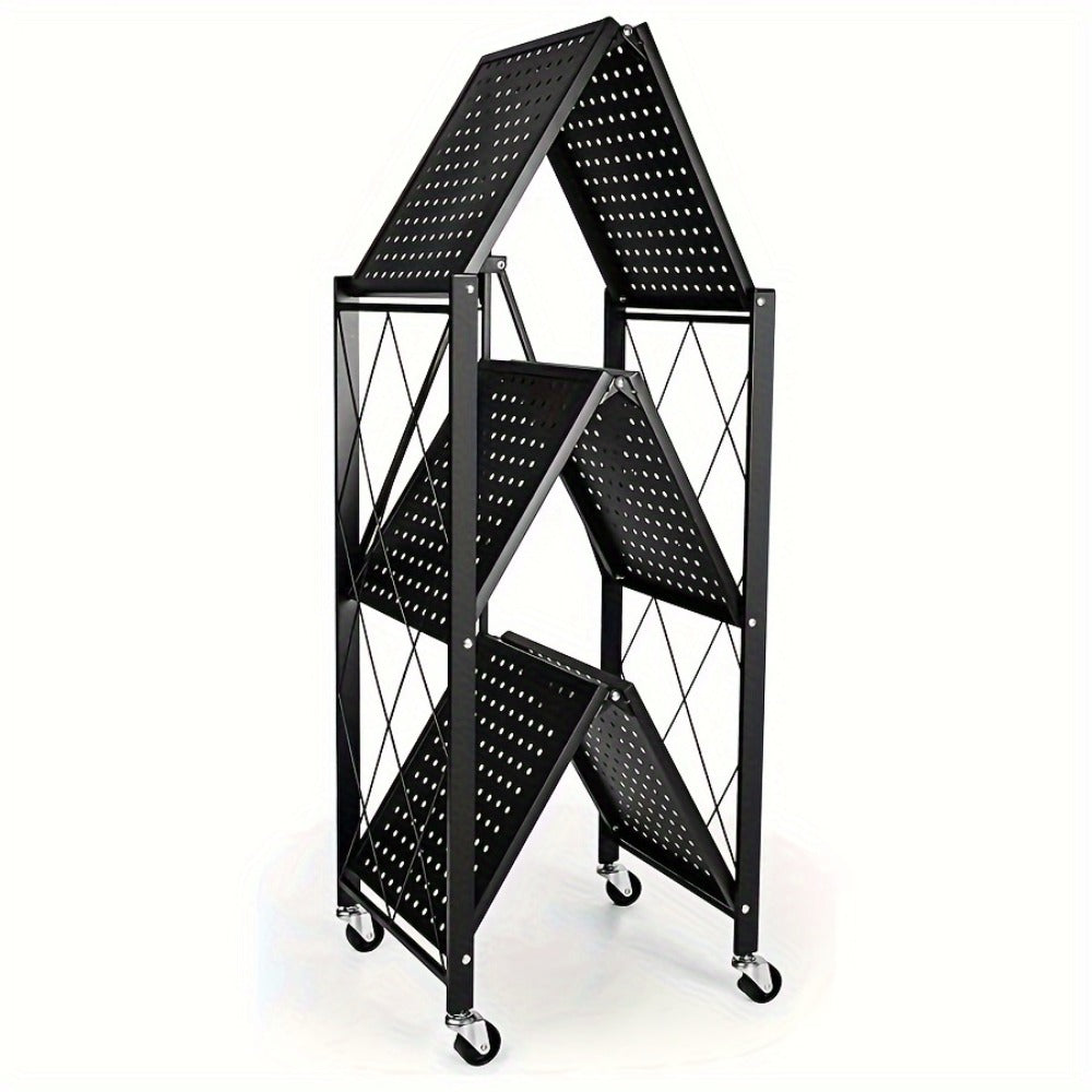 3/4/5-Tier Wheeled Storage Rack with Shelves ¨C Foldable Floor-Standing Utility Organizer