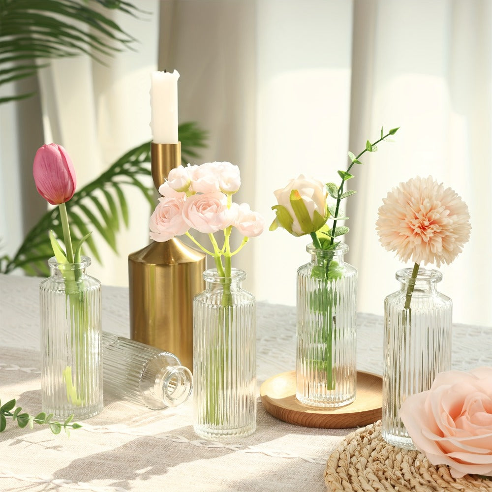 Mini Bud Vases Set - Modern Striped Clear Glass Flower Vases for Wedding Centerpieces, Birthday Party, Anniversary, Home Table Decor, Multiple Sizes 12/24/36 Pcs