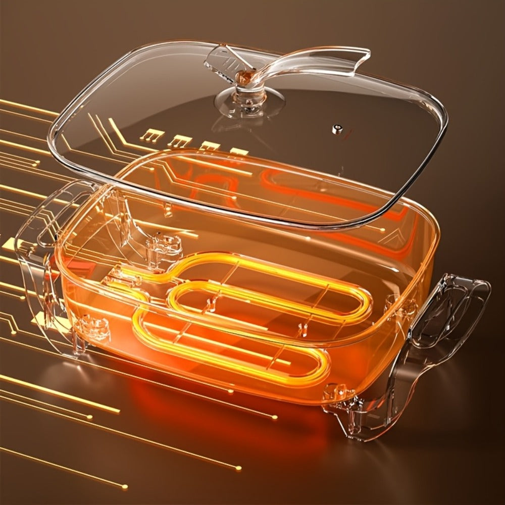Electric Ceramic Non-Stick Pot 12x12 Inch 1500W Square Skillet with Glass Lid Adjustable Temperature Frying Baking Steaming Boiling Easy Clean Home Kitchen Cookware