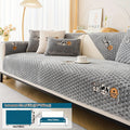 Velvet Sofa Slipcover Honeycomb Texture 1pc - Cute Dog Embroidery Bohemian Style Non-Slip Pet Friendly Machine Washable Polyester Couch Cover | Gray Khaki White | 2 3 4 Seat Living Room Home Decor