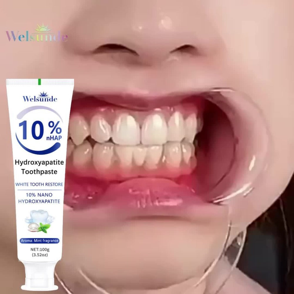 Hydroxyapatite Toothpaste 4-Pack ¨C 10% Nano Formula with Baking Soda, Deep Cleaning & Whitening Gel, Mint Fresh Breath, Fluoride-Free Daily Oral Care for Everyone, Home & Travel Sleek Tube Design (400g)