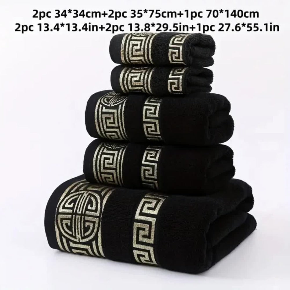 5-Piece 100% Cotton Towel Set ¨C 1 Bath Towel, 2 Hand Towels & 2 Washcloths | Ultra-Soft, Highly Absorbent, Exquisite Pattern Design for Home Bathroom