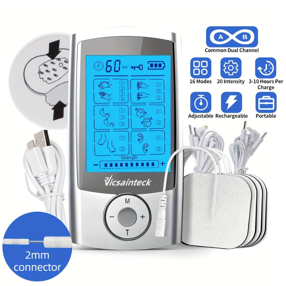Portable TENS EMS Unit Muscle Massager ¨C 16 Modes 20 Intensity Levels, 4 Electrodes for Back, Shoulder, Leg & Foot Pain Relief, Rechargeable Physical Therapy Device for Men & Women