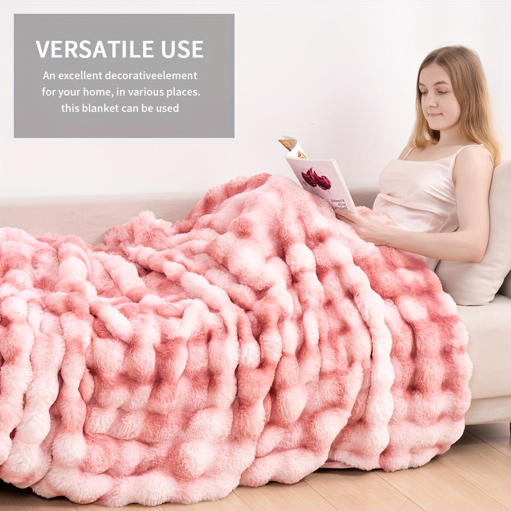 Faux Rabbit Fur Fluffy Blanket ¨C Thick Warm Soft Plush Throw for Bed & Living Room, Luxury Furry Blanket, 8 Colors, 4 Sizes