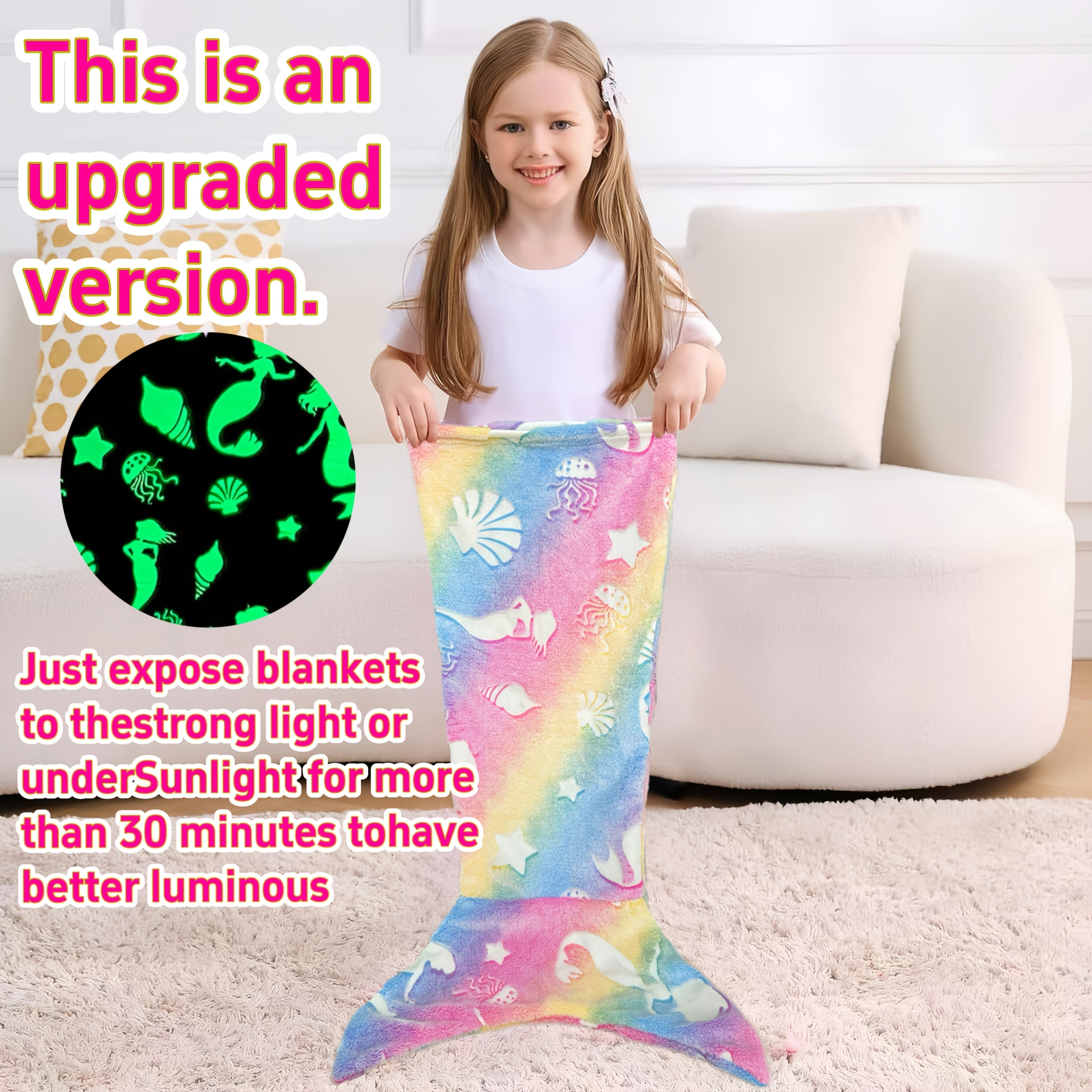 Mermaid Tail Sleeping Bag Blanket for Kids & Adults - Soft Flannel 200GSM Anti-Kick Cozy Bed Cover, Fun Novelty Bedding for Girls Boys Sleepovers Camping, 5 Colors: Green Red Blue Purple Yellow