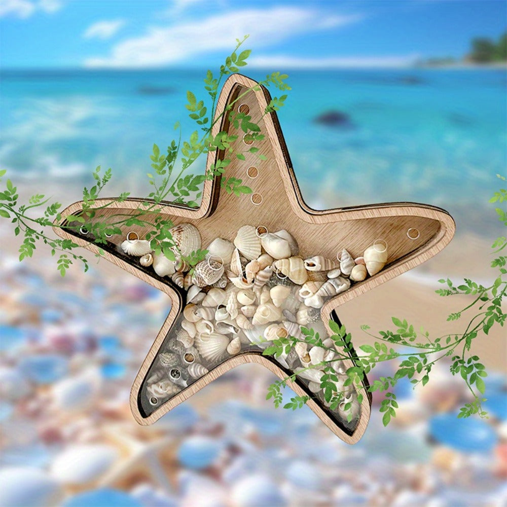 Starfish Shaped Wood Storage Tray Coastal Boho Decor Organizer for Bathroom Vanity Desk Entryway Jewelry Crystals Seashells Display Gift