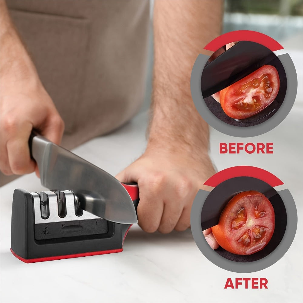4-in-1 Knife Sharpener with Scissors Sharpener | Stainless Steel, Anti-Slip Handle, Professional Knife Sharpening Kit