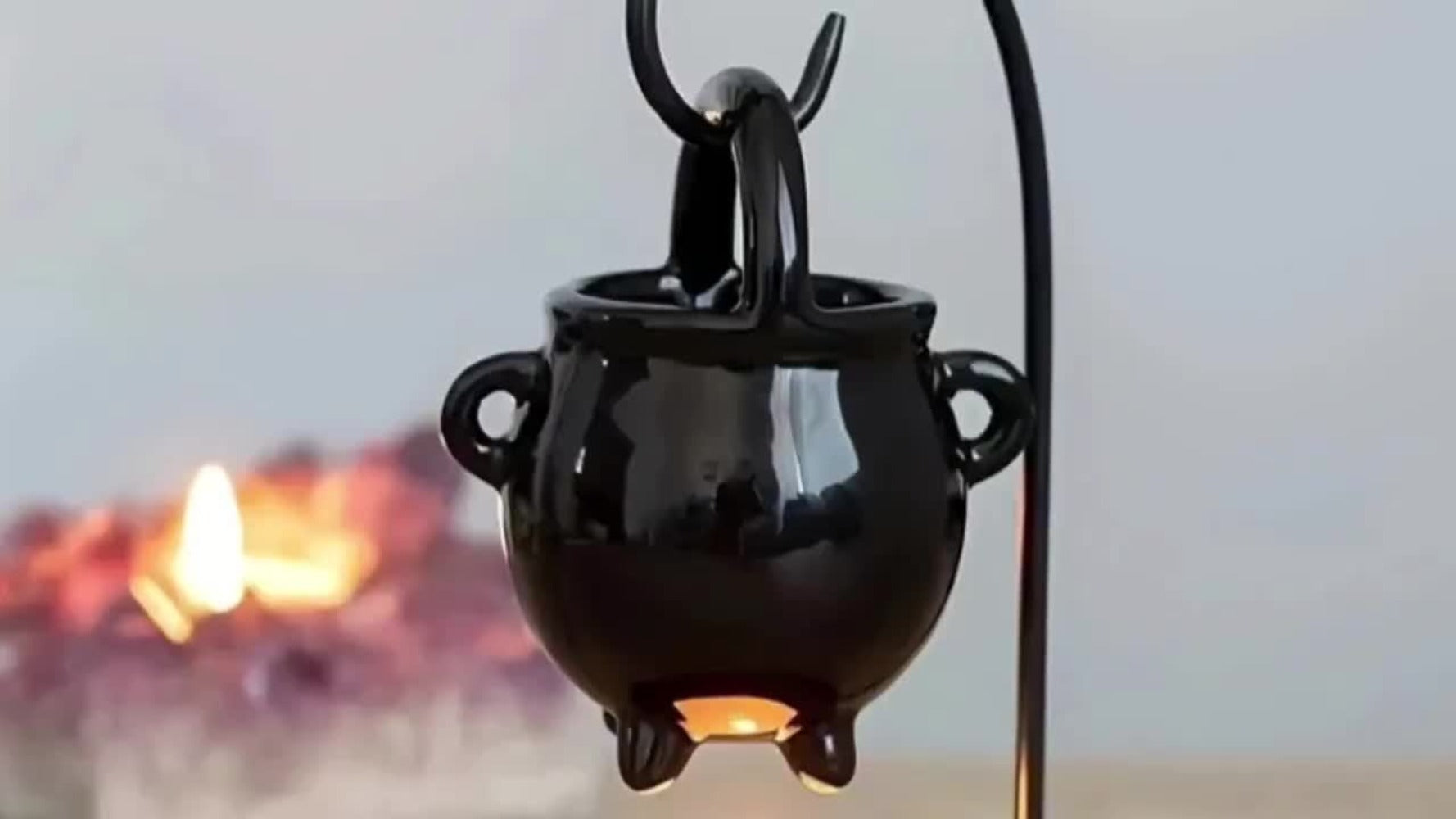 Ceramic Wax Melter Hanging Incense Holder Tealight Diffuser Black Witch Style Home Decor for Yoga Meditation Spa Aromatherapy Boho Gothic Gift