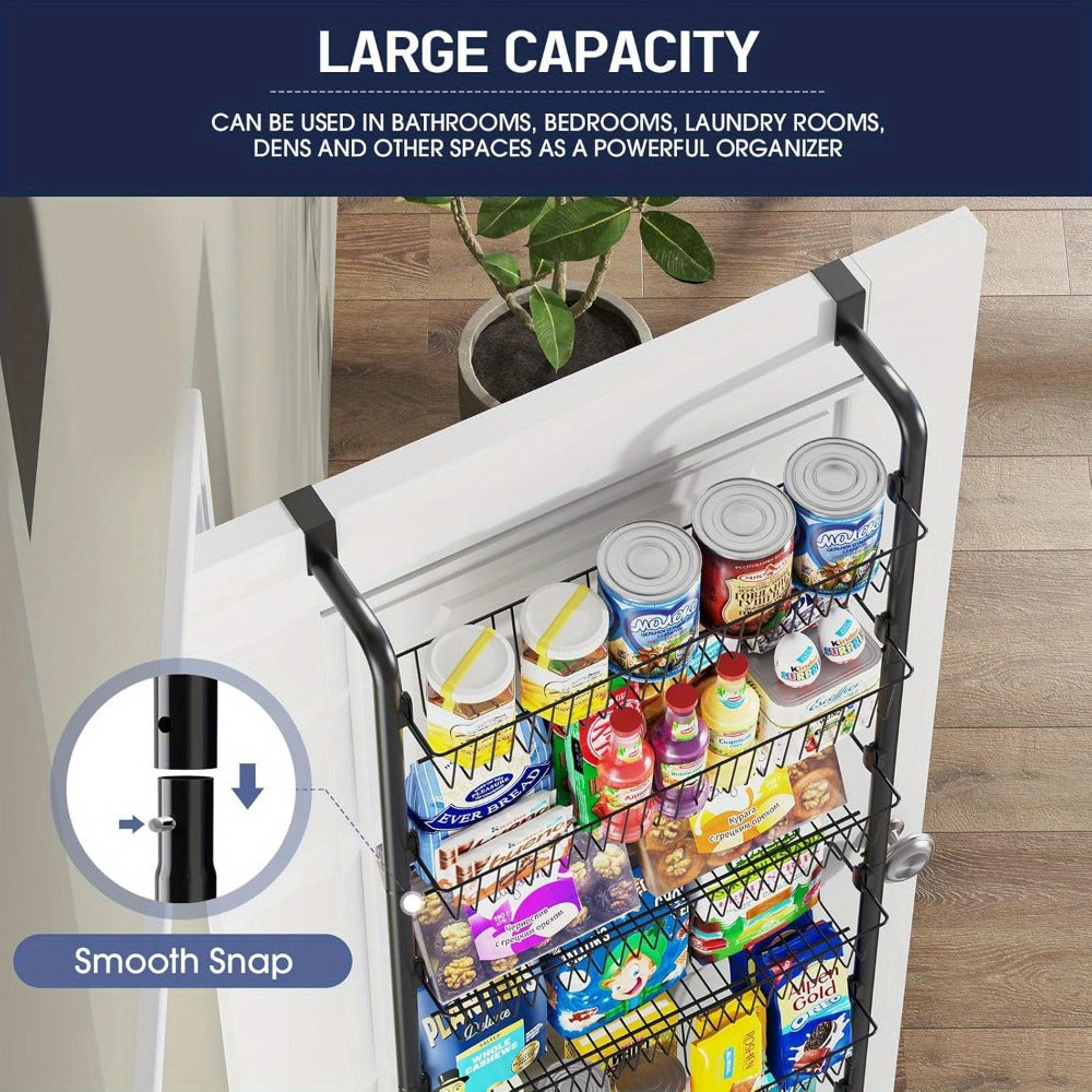 Over the Door Pantry Organizer 6-Tier & 8-Tier Metal Hanging Spice Rack | Back of Door Storage for Kitchen Pantry Laundry Bathroom | Versatile Door Mounted Seasoning Rack in Black & White