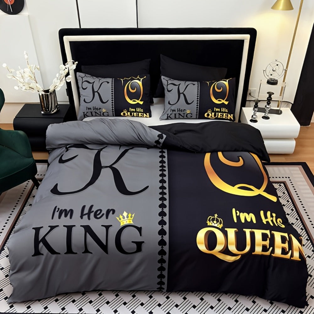 Duvet Cover Set 3pcs Soft Crown Print Bedding with 2 Pillowcases Twin Full Queen King All Seasons