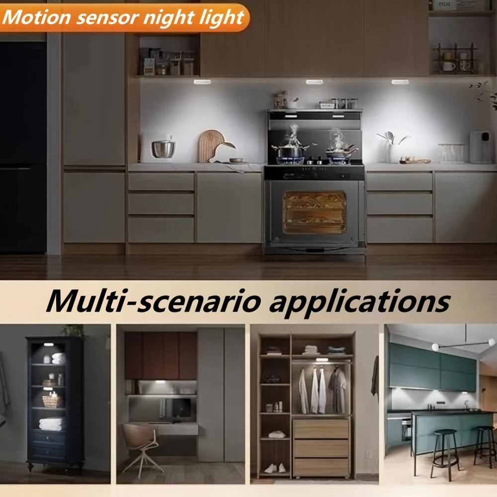 Motion Sensor Night Light 8 LED USB Rechargeable Built-in Battery Eye Protection Wireless Cabinet Light for Stairs Bedroom Closet Garage