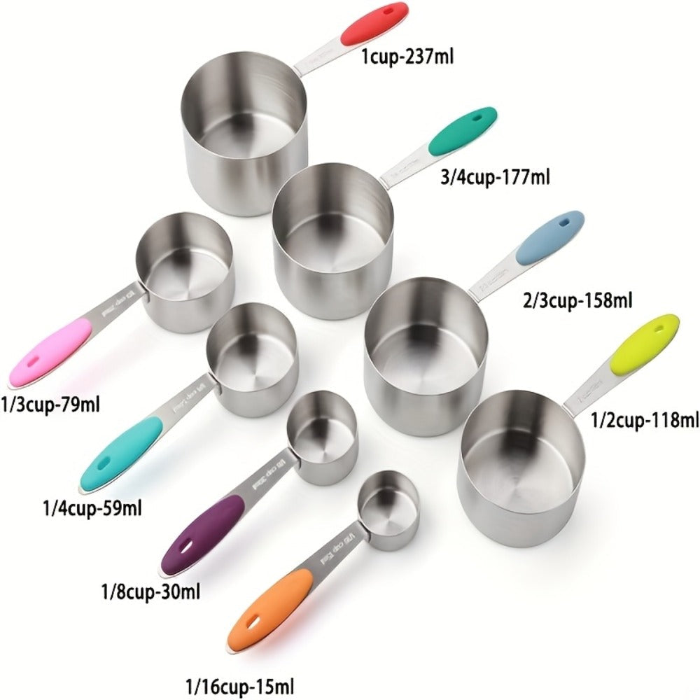 Measuring Cups and Spoons Set Stainless Steel, 8 or 17-Piece Stackable Baking Measuring Cup Set with Soft Handle for Wet and Dry Ingredients, Kitchen Baking Accessories, Black or Colorful