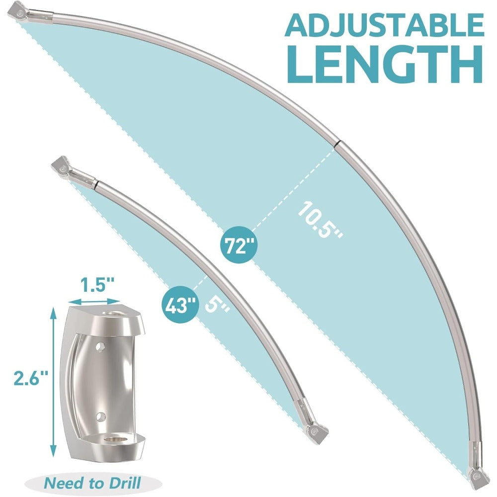 Curved Shower Curtain Rod Adjustable 43-72 Inch - Rustproof Aluminum Tension Mount No Drilling Extra Space Shower Rod for Bathtub Stall | Black Bronze Chrome Brushed Nickel | Bathroom Hardware Upgrade