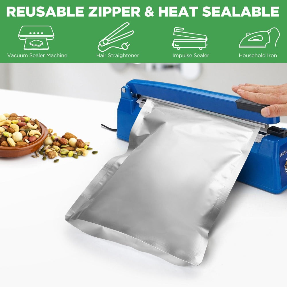 Mylar Bags for Food Storage 1 Gallon 10 Mil Thick ¨C Resealable Zipper & Heat Seal, 40pcs or 100pcs with Label Stickers | Long-Term Food Storage Bags for Dry Goods, Prepping & Pantry Organization