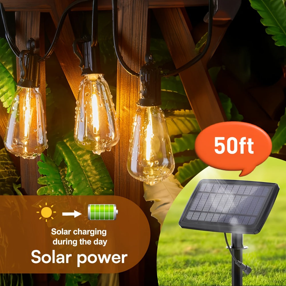 Solar String Lights Outdoor 50/100FT, 2700K Warm White Waterproof Patio String Lights, Breakproof ST38 E12 Bulbs for Backyard Porch Garden Pergola