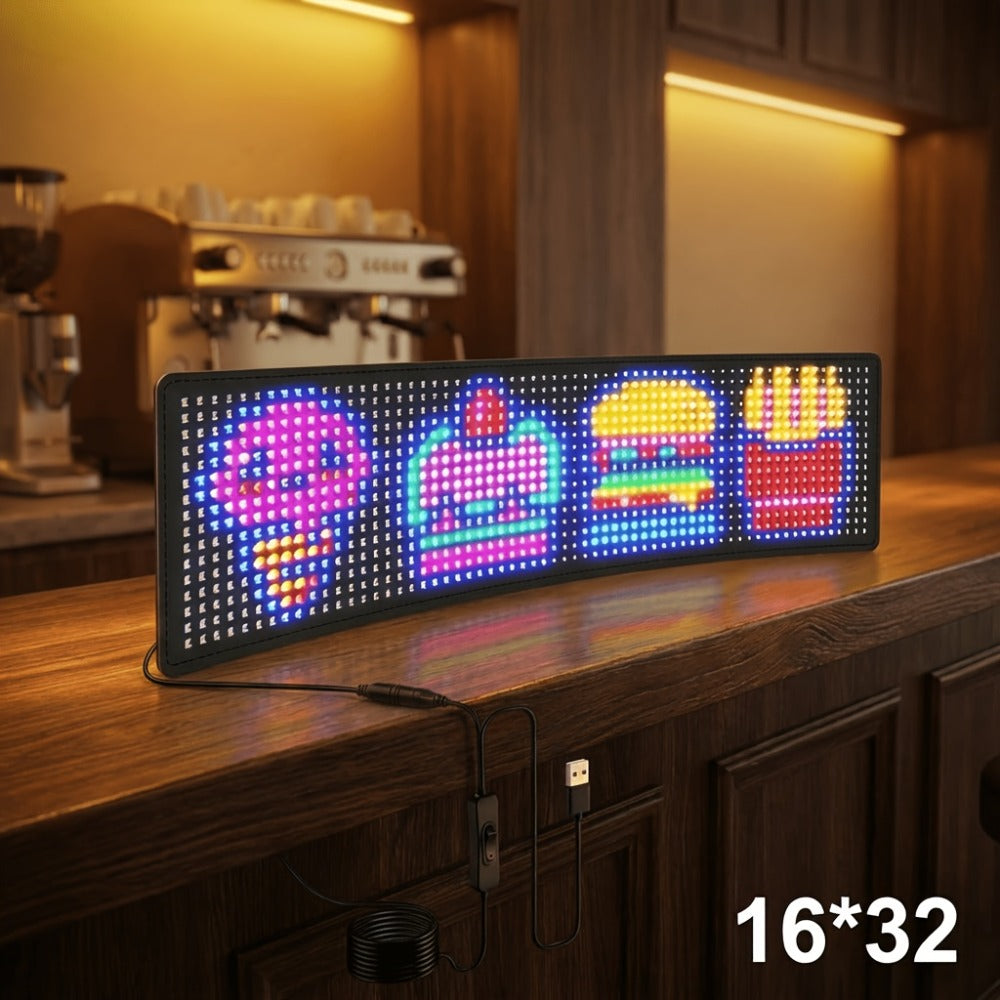 Programmable LED Sign Flexible Matrix Panel ¨C App & USB Control, RGB Multicolor, Music Sync, Text & Animation Display for Indoor Shop, Party & Event Decoration (16¡Á32 to 16¡Á192)