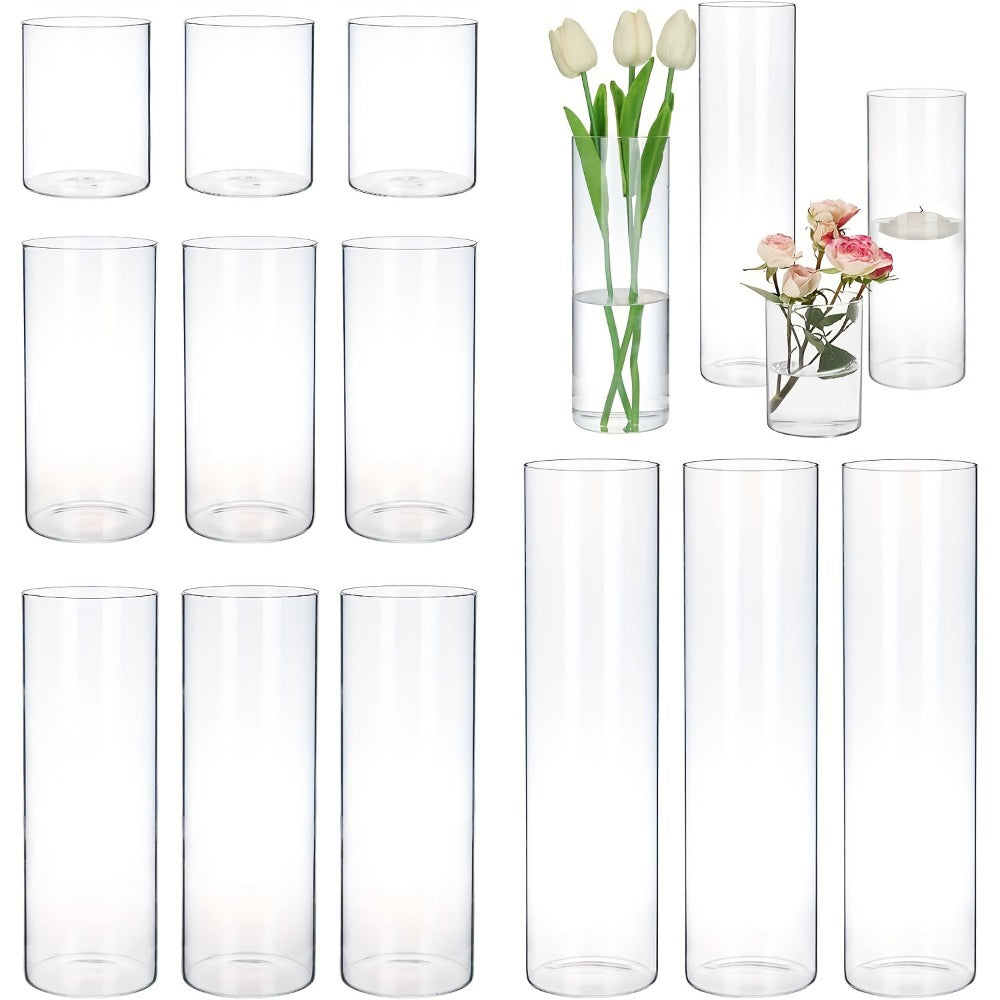 Glass Cylinder Vases Set 12 or 24pcs Clear Tall Flower Vase Candle Holder 4 Sizes for Wedding Centerpieces Home Decor Party Table Decoration DIY Candle Making