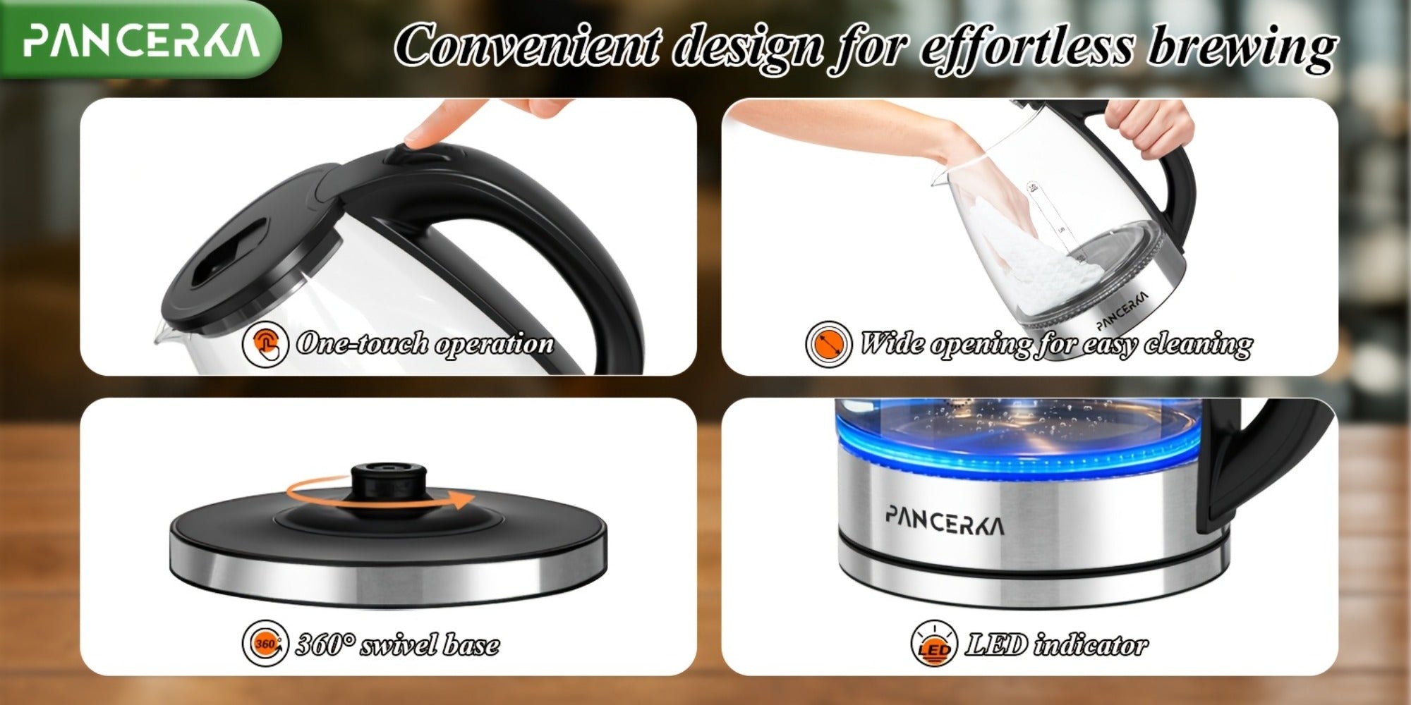 Electric Kettle 1000W BPA Free Auto Shut-Off Stainless Steel Fast Boiling Hot Water Kettle 1.7L Cordless Tea Kettle with Filter Boil-Dry Protection Black