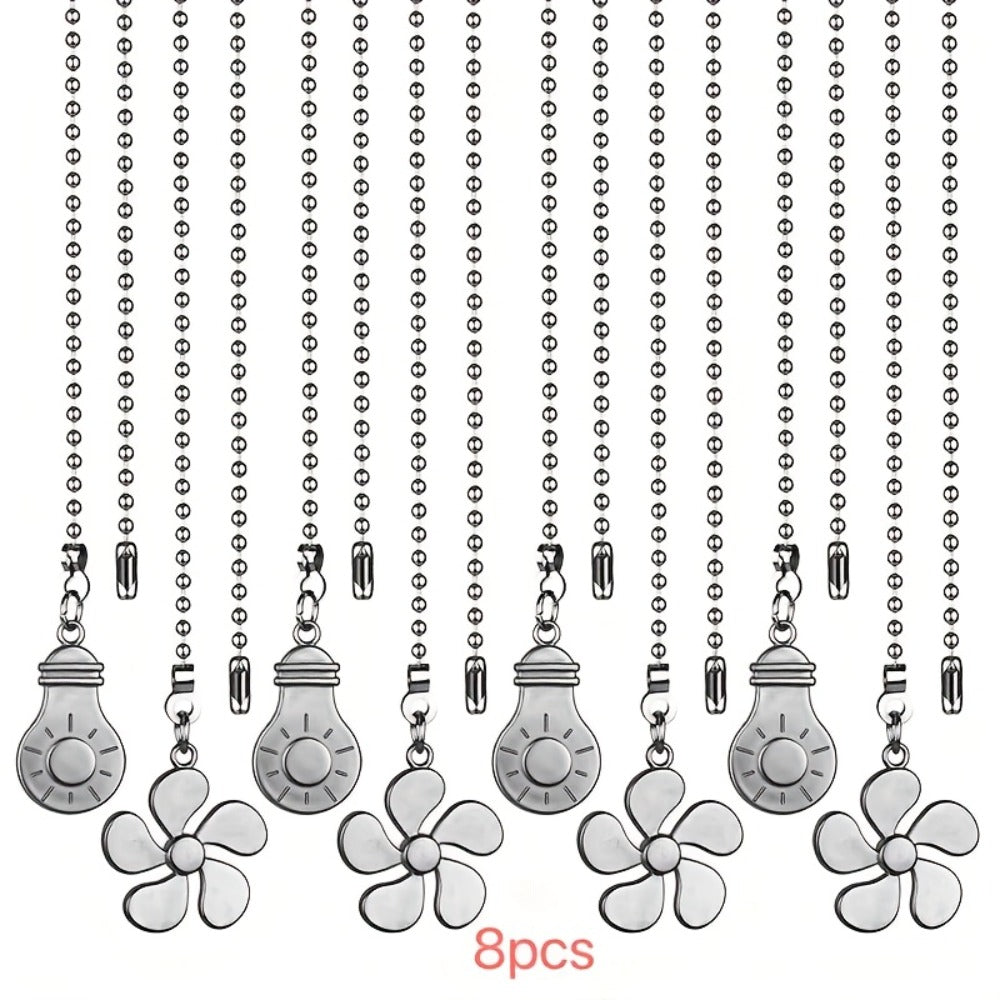 Ceiling Fan Pull Chain Extension Set of 8 - Decorative Bead Chain Pull Cord with Five-Leaf & Bulb Pendants, Iron Chain & Zinc Alloy, Bronze, Black, White, Red, Multi-Color, No Batteries Required