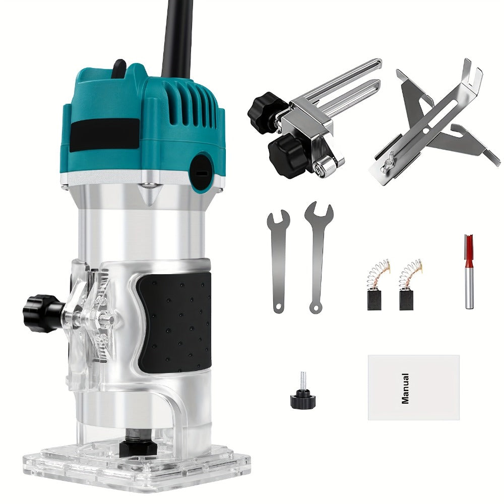 Wood Router Laminate Trimmer 800W Electric Hand Trimmer, 110V 30000 RPM Woodworking Router Tool for Slotting Trimming Carving Milling Engraving, ABS & Aluminum Alloy Body, Compact & Lightweight