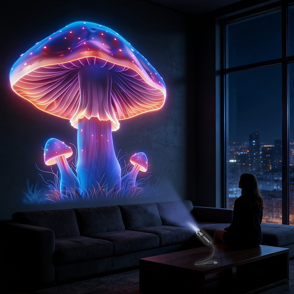 USB Projection Night Light 10-in-1 Mushroom Leaf LED Atmosphere Lamp Neon Aesthetic Room Decor for Bedroom Car Interior Ceiling Decoration Kids Room Gaming Room Gift