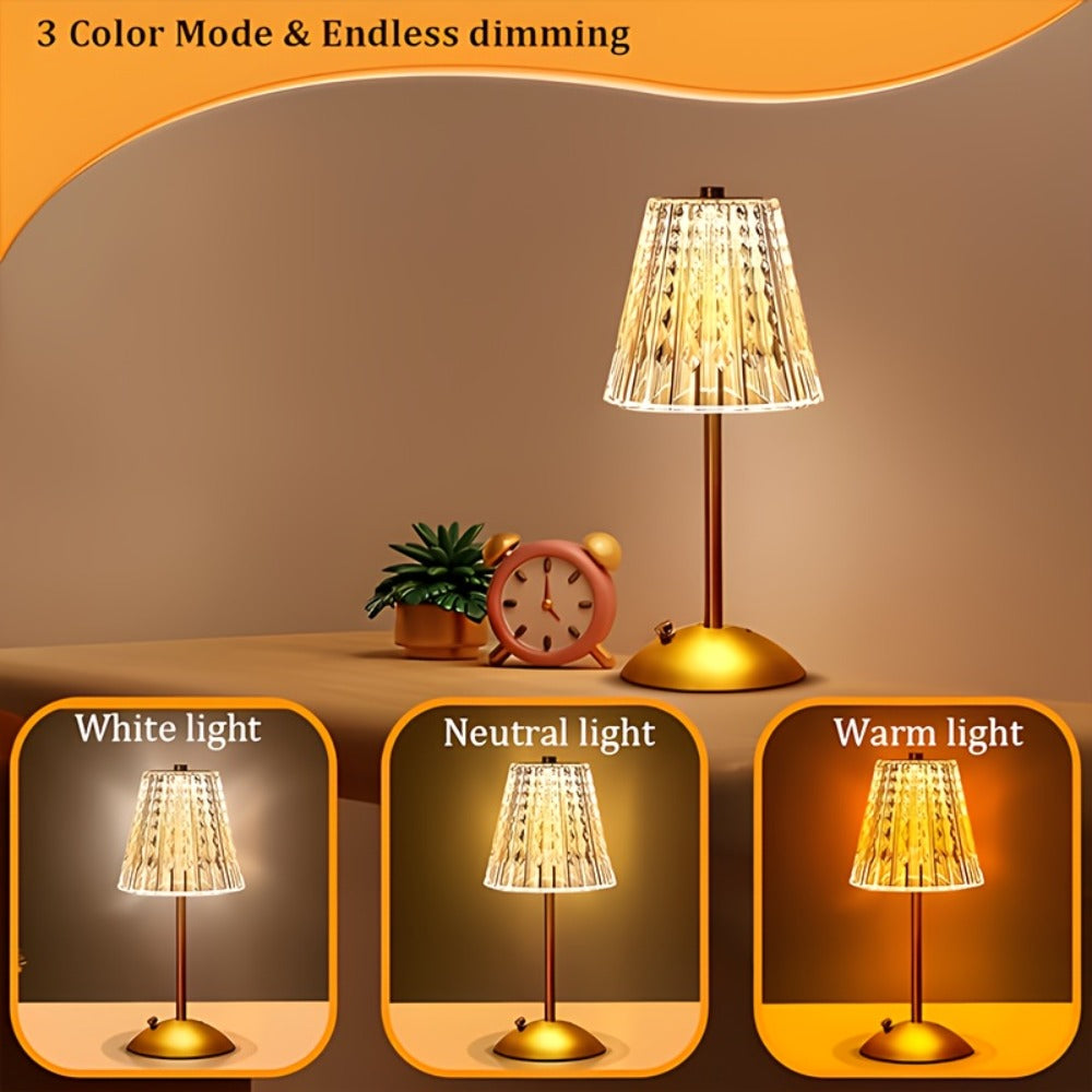 Crystal Atmosphere Lamp Portable ¨C 3-Color Adjustable Touch LED Table Light with Retro Golden Design for Home, Dining Table & Restaurant Ambiance (Starlight / Pumpkin / Trumpet)